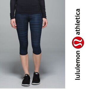 LULULEMON Run Top Speed Crop Leggings Womens 4 Good Vibes Deep Navy Black Stripe